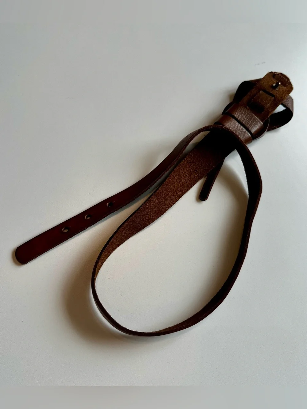 Vintage Brown Genuine Leather Knotted Skinny Belt Boho Western 36”